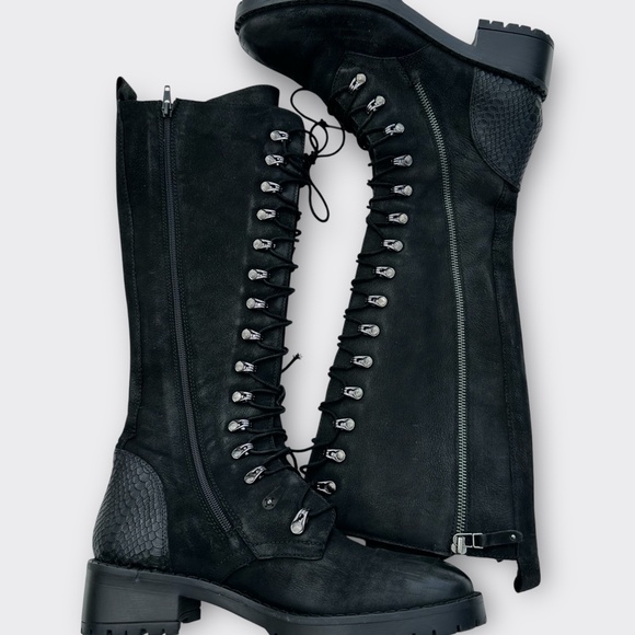 Vintage Foundry Henrietta Tall Leather Biker Moto Boot Knee High Black Women 10 - Picture 2 of 13